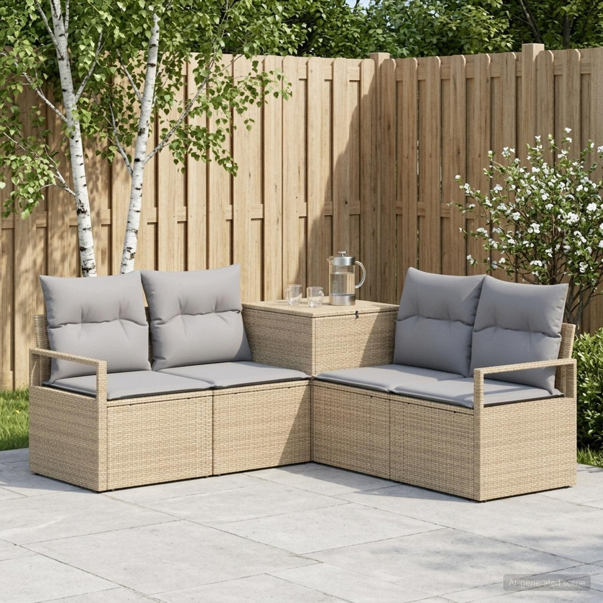 Bankstel 5 st Beige en Licht Grijs Poly Rattan en Staal is nu te koop bij PeponiXL, paradijselijk wonen!
