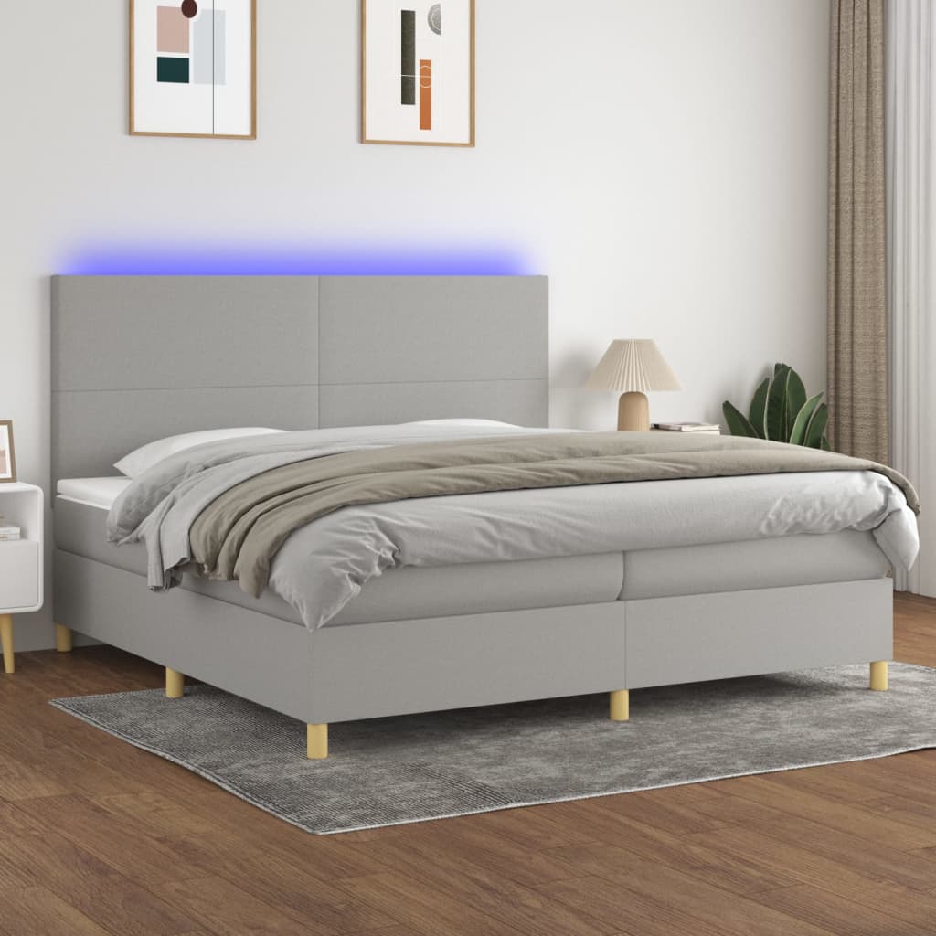 Boxspring met matras en LED stof lichtgrijs 200x200 cm is nu te koop bij PeponiXL, paradijselijk wonen!