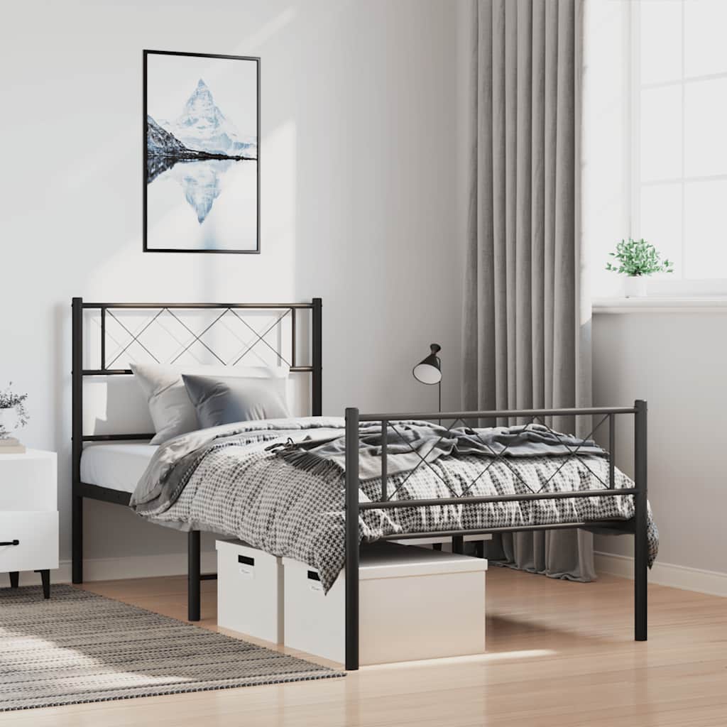 Bedframe met hoofd- en voeteneinde metaal zwart 100x200 cm is nu te koop bij PeponiXL, paradijselijk wonen!