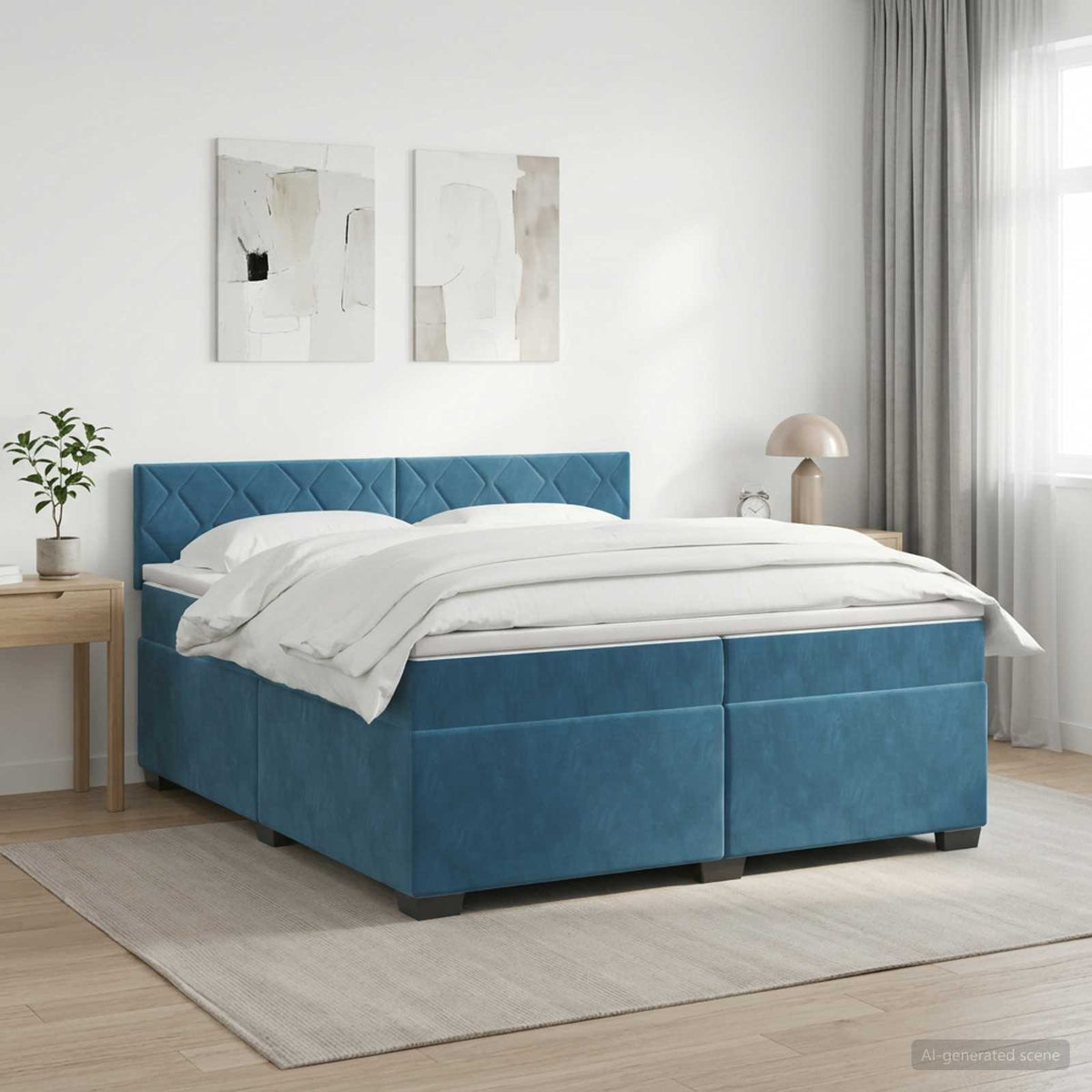 Boxspringbed met matras Donkerblauw 200 x 200 cm Fluweel is nu te koop bij PeponiXL, paradijselijk wonen!