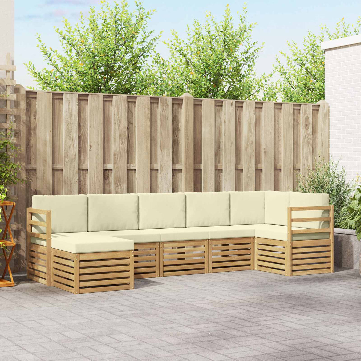 Buiten bankenset 7 pcs Wit en crèmekleurig is nu te koop bij PeponiXL, paradijselijk wonen!