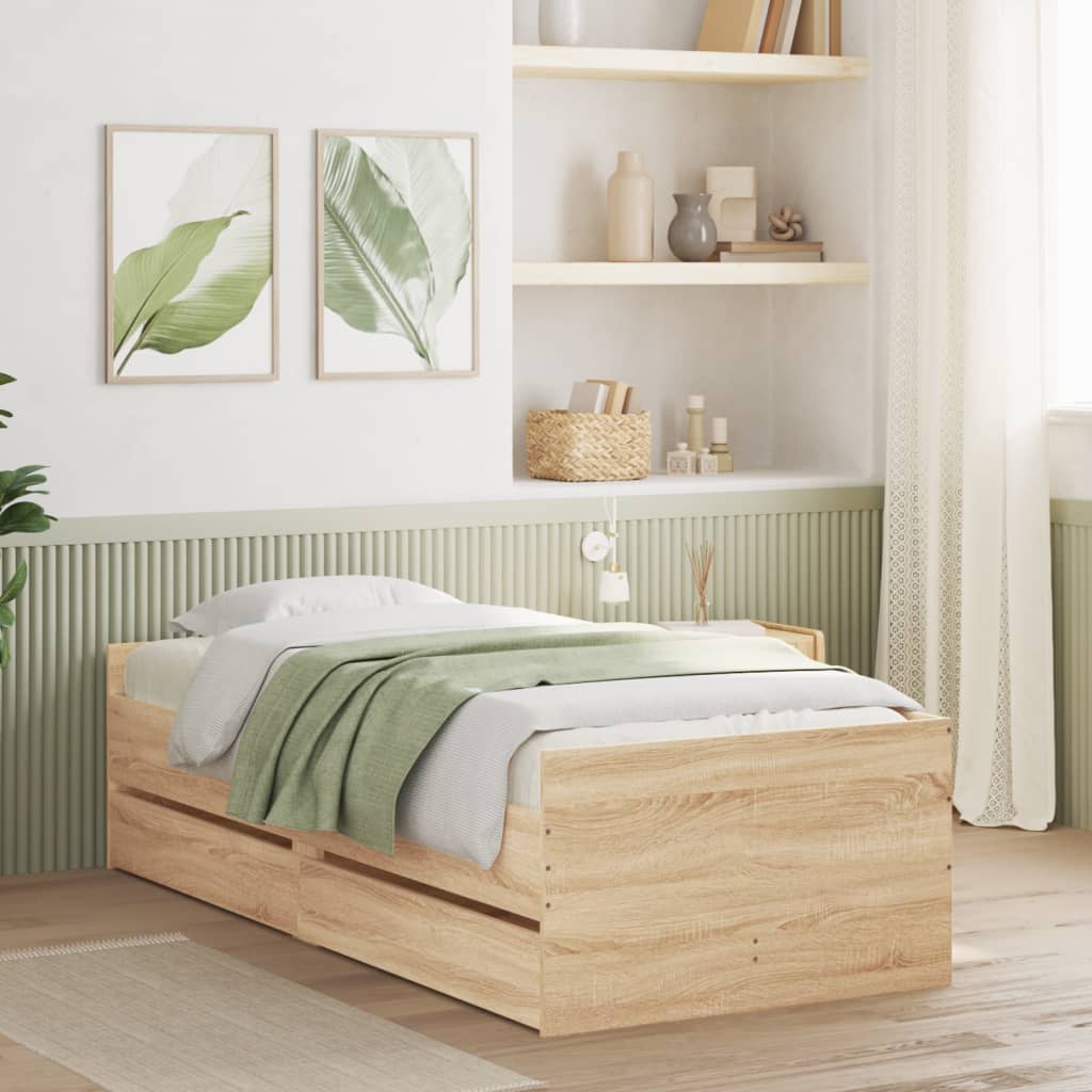 Bedframe met lades sonoma eikenkleurig 90x200 cm is nu te koop bij PeponiXL, paradijselijk wonen!