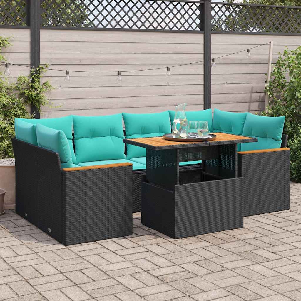 7-delige Loungeset met kussens poly rattan zwart is nu te koop bij PeponiXL, paradijselijk wonen!