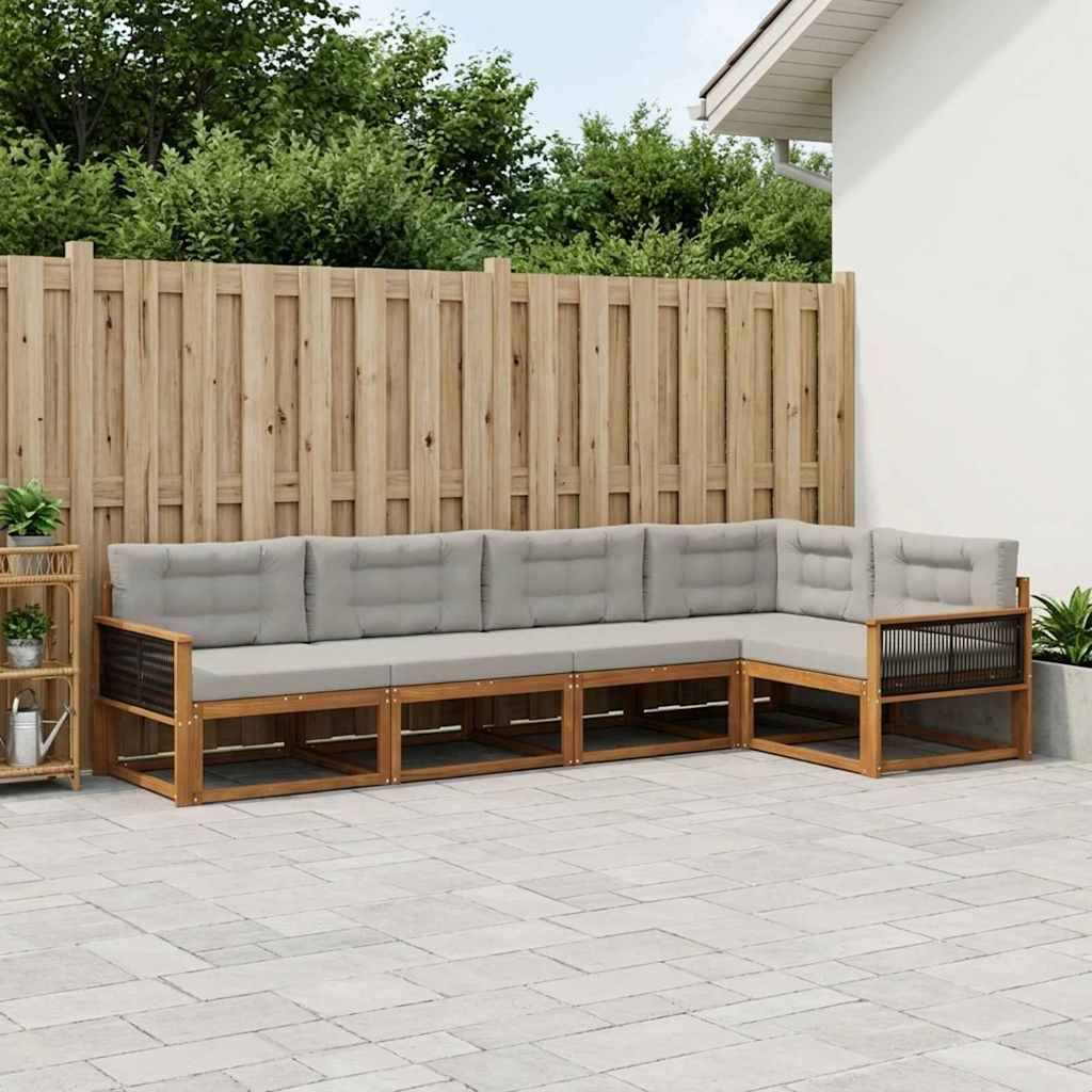 Buiten bankenset met kussen 6 pcs Natuurlijk en Lichtgrijs is nu te koop bij PeponiXL, paradijselijk wonen!