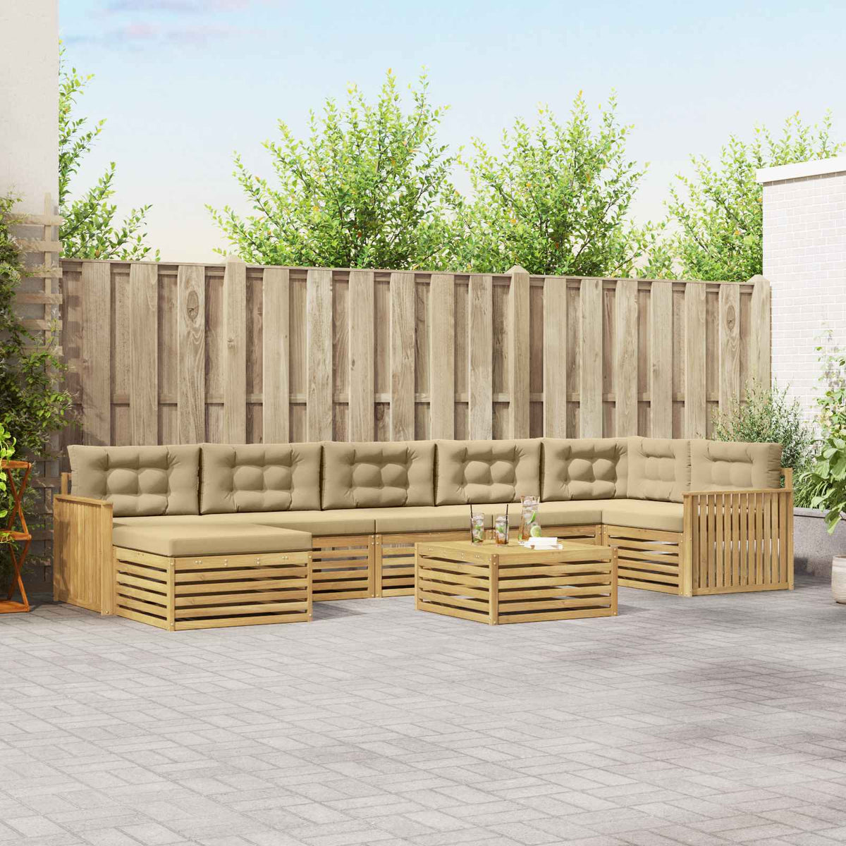 Buiten bankenset met kussen 8 pcs Wit en Beige is nu te koop bij PeponiXL, paradijselijk wonen!