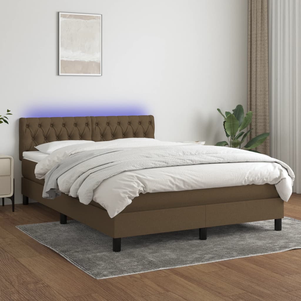 Boxspring met matras en LED stof donkerbruin 140x190 cm is nu te koop bij PeponiXL, paradijselijk wonen!