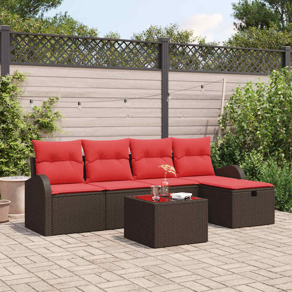 Tuin Sofa Set met kussen met opslag 6 pcs Bruin poly rattan is nu te koop bij PeponiXL, paradijselijk wonen!