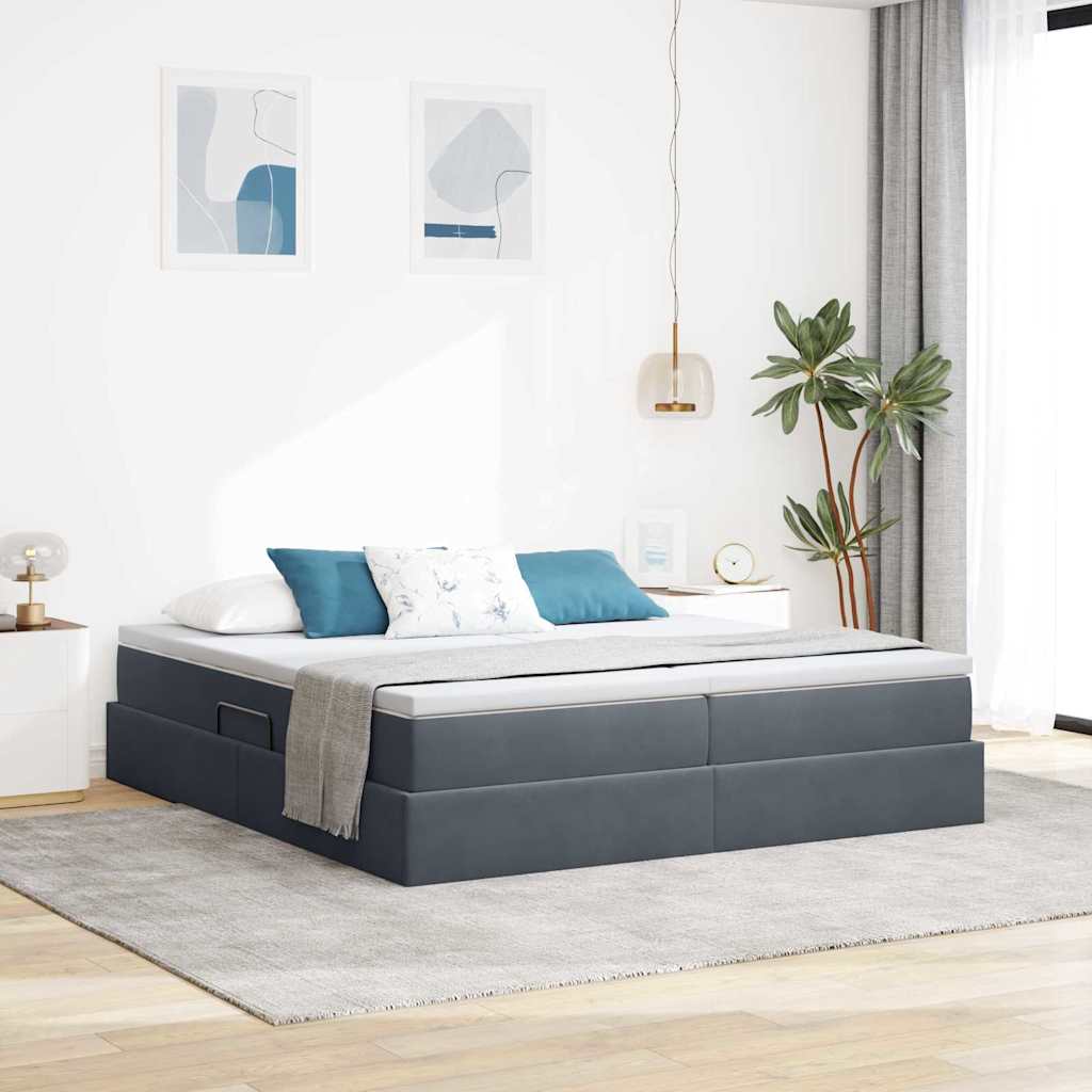 Opbergbed met matras Donkergrijs 200 x 200 cm Fluweel is nu te koop bij PeponiXL, paradijselijk wonen!