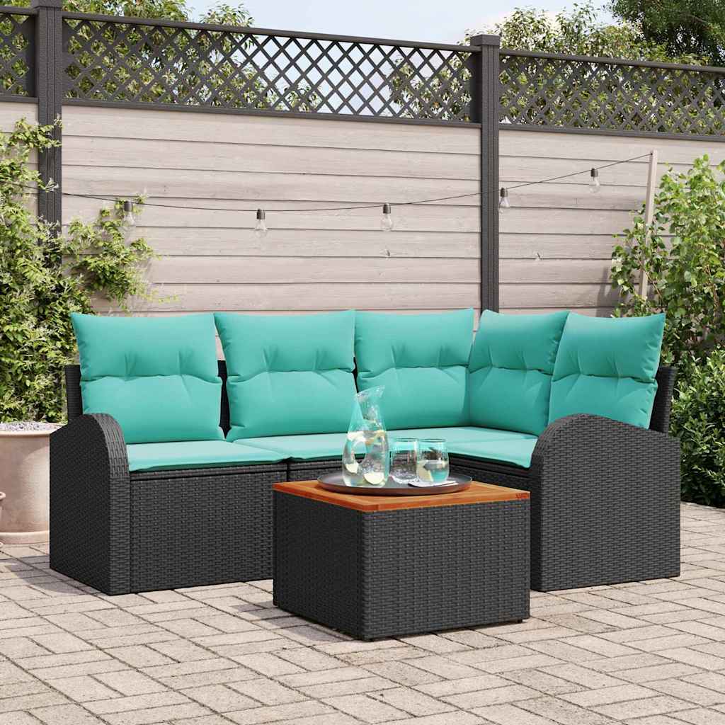 Tuinbankenset met opslag 5 pcs Zwart en Turquoise poly rattan is nu te koop bij PeponiXL, paradijselijk wonen!