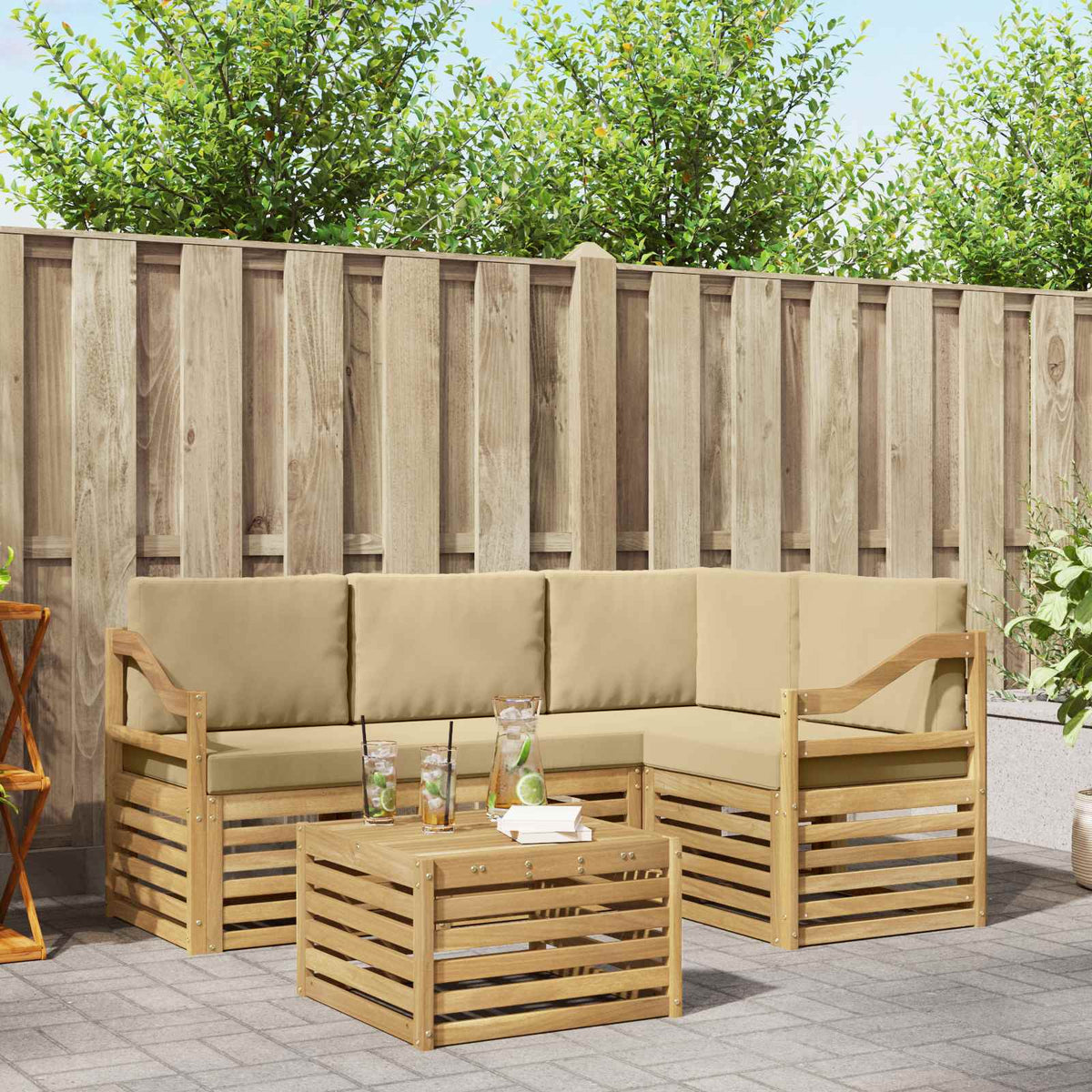 Buiten bankenset 5 pcs Wit en Beige 59 x 59 x 37 cm Polyester is nu te koop bij PeponiXL, paradijselijk wonen!