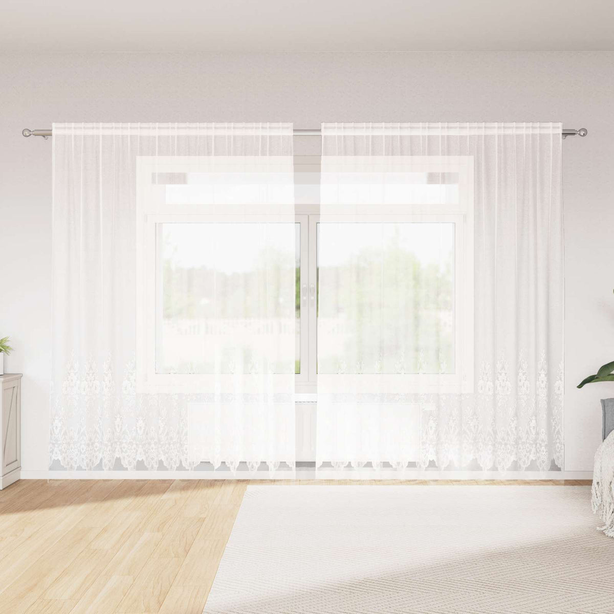 Kantgordijn met gordijnen Bloemen Wit 245x300cm Polyester is nu te koop bij PeponiXL, paradijselijk wonen!