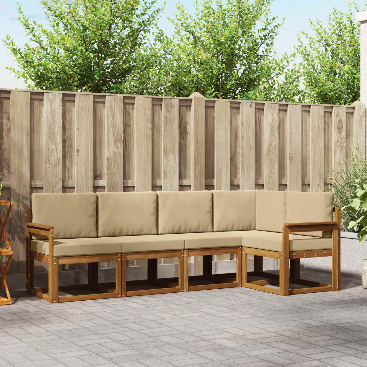 Buiten bankenset met kussen 5 pcs Natuurlijk en Beige is nu te koop bij PeponiXL, paradijselijk wonen!