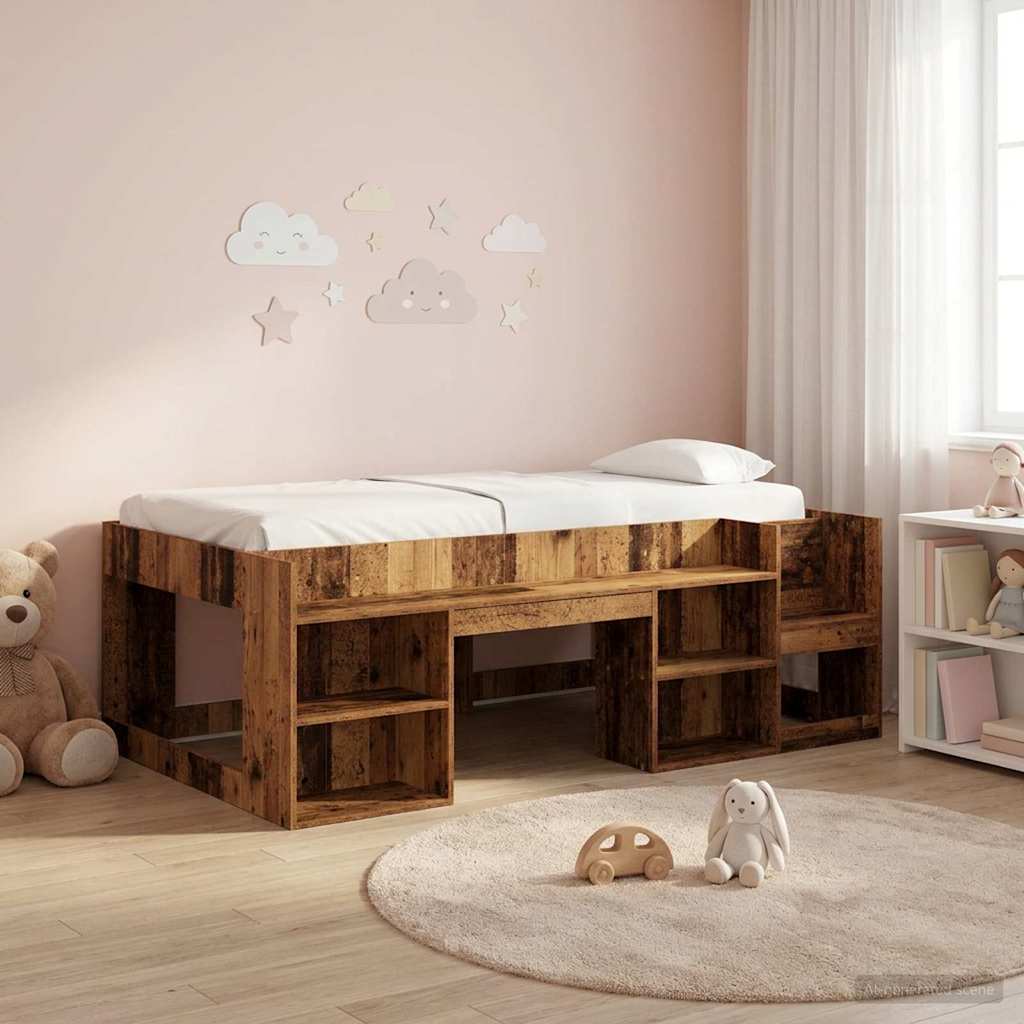 Jeugd bedframe met opbergruimte Oud hout 90 x 200 cm is nu te koop bij PeponiXL, paradijselijk wonen!