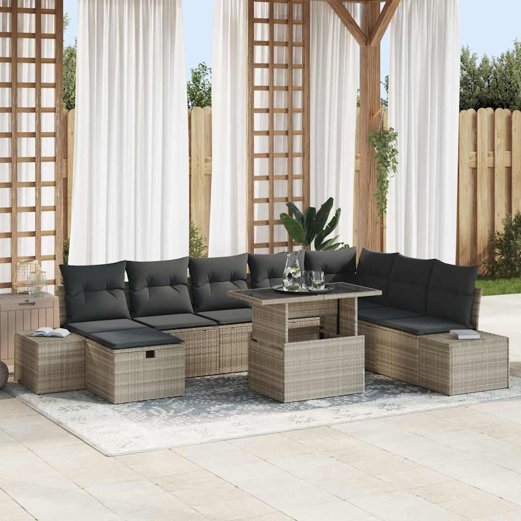 Tuin Sofa Set 9 st Lichtgrijs poly rattan is nu te koop bij PeponiXL, paradijselijk wonen!