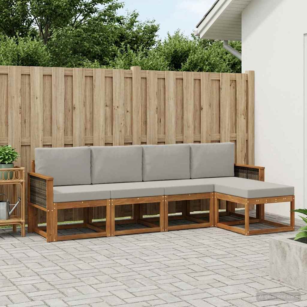 Buiten bankenset 5 pcs Naturel en lichtgrijs Polyester is nu te koop bij PeponiXL, paradijselijk wonen!
