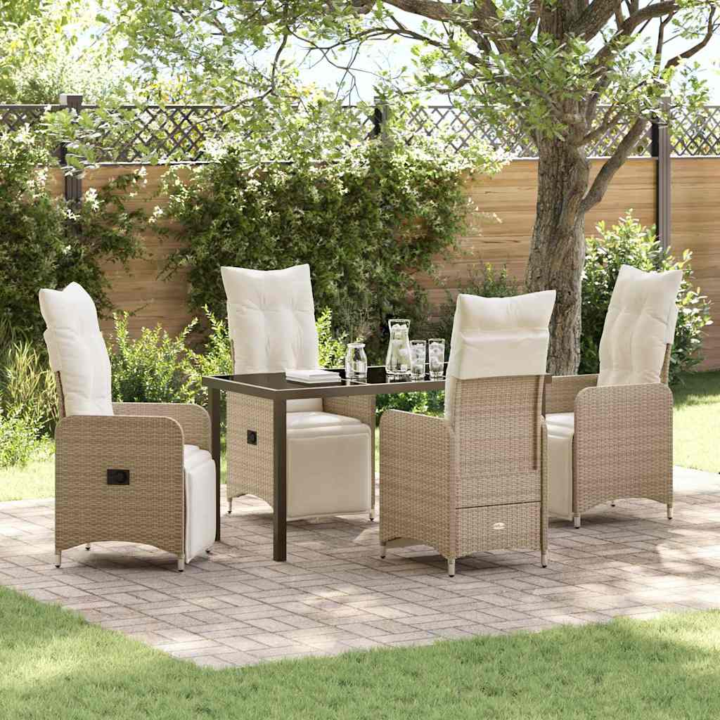 Tuin eettafelset met kussen 5 pcs Beige poly rattan is nu te koop bij PeponiXL, paradijselijk wonen!