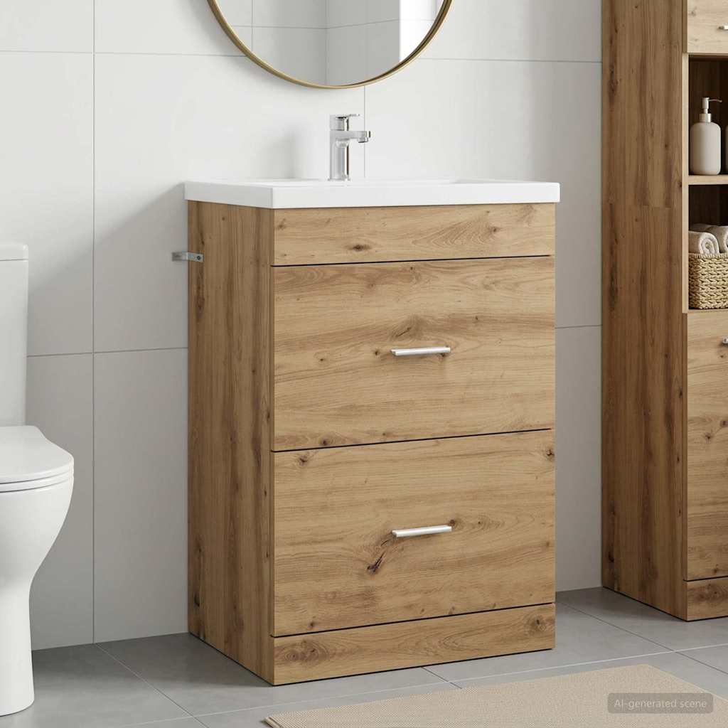 Badkamer Onder Wasbak Kast Artisanaal eiken 56 x 37,5 x 81 cm is nu te koop bij PeponiXL, paradijselijk wonen!