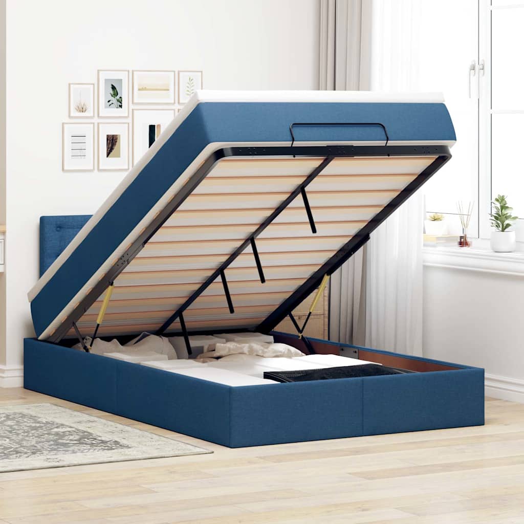 Bed poef met matras en LED's 120x200 cm stof blauw is nu te koop bij PeponiXL, paradijselijk wonen!