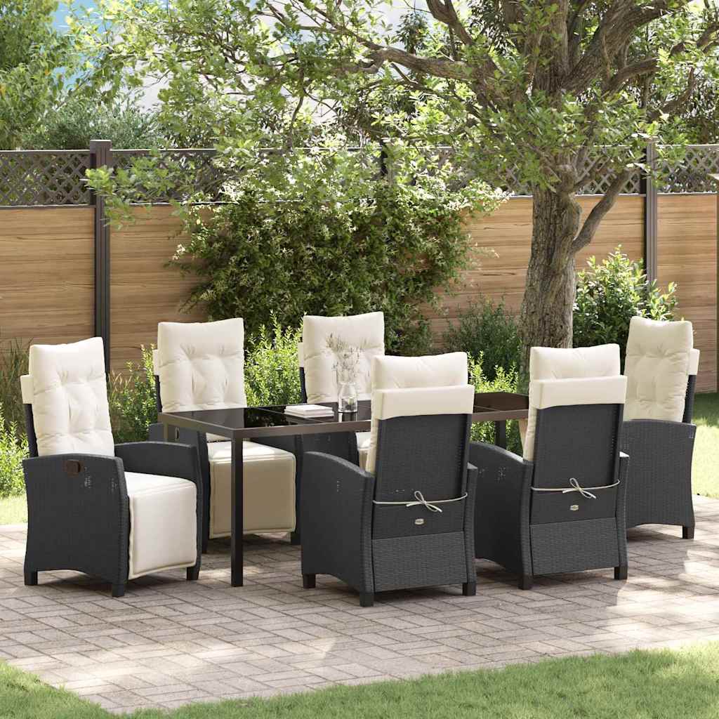 Tuin eettafelset met kussen 7 pcs Zwart poly rattan is nu te koop bij PeponiXL, paradijselijk wonen!