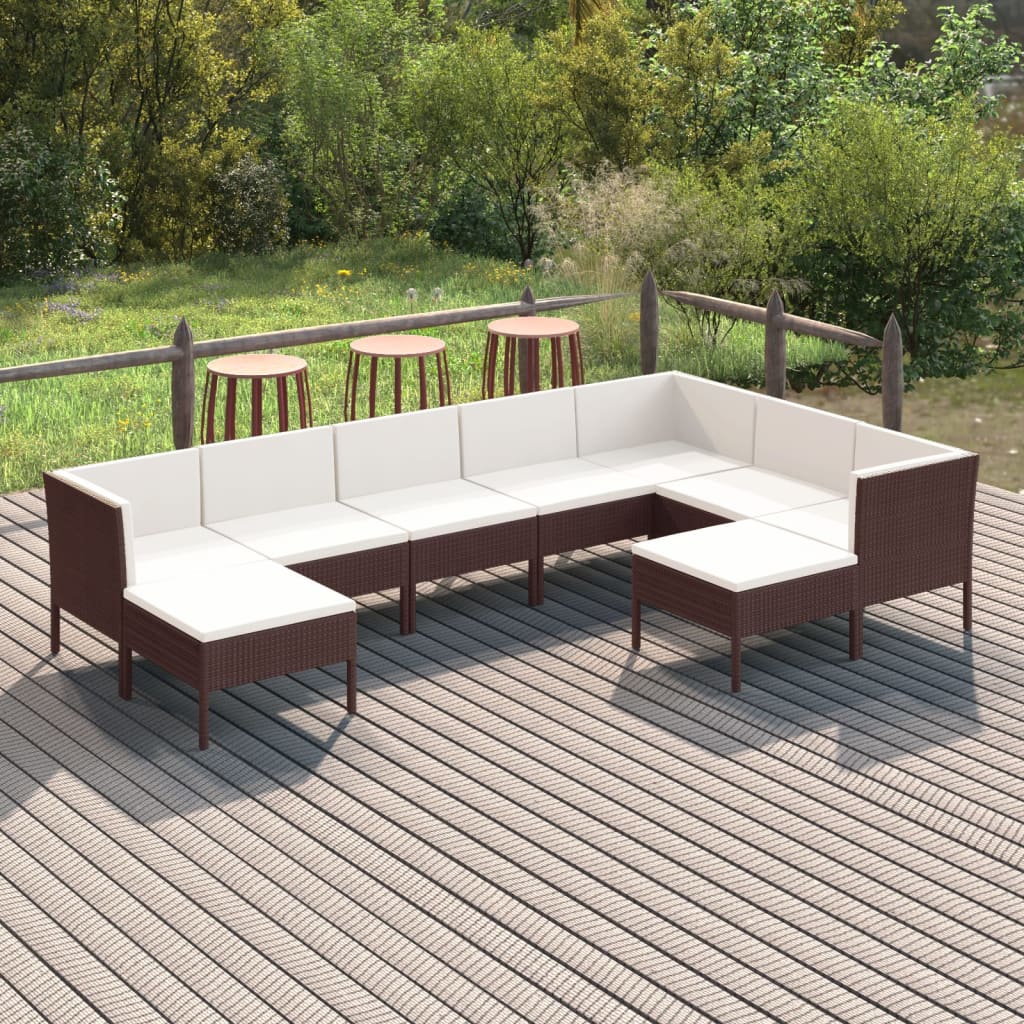 9-delige Loungeset met kussens poly rattan bruin is nu te koop bij PeponiXL, paradijselijk wonen!