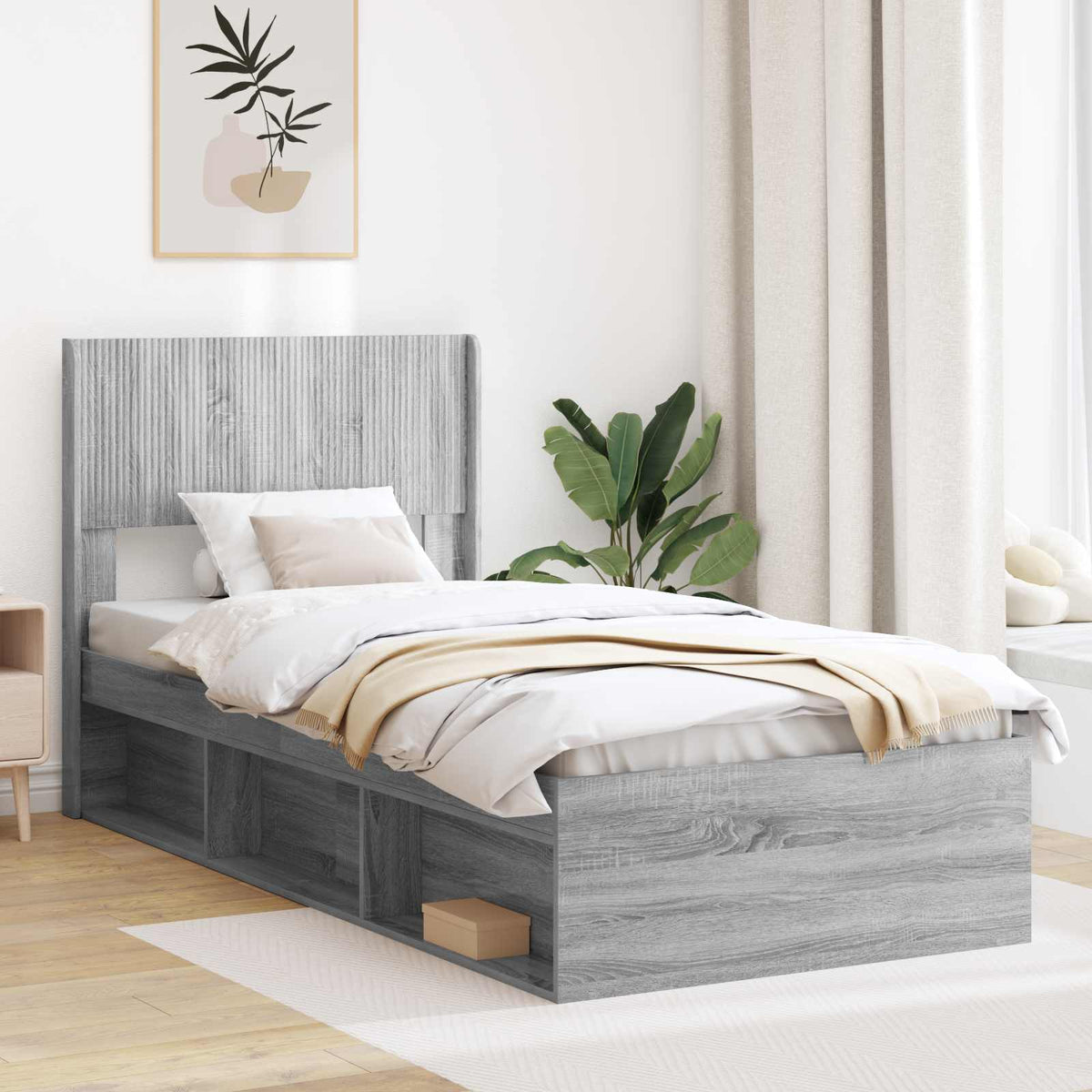 Bedframe met opbergruimte en hoofdbord Grijs Sonoma 75 x 190 cm is nu te koop bij PeponiXL, paradijselijk wonen!