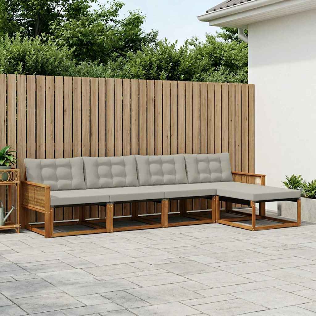 Buiten bankenset met kussen 5 pcs Naturel en lichtgrijs is nu te koop bij PeponiXL, paradijselijk wonen!