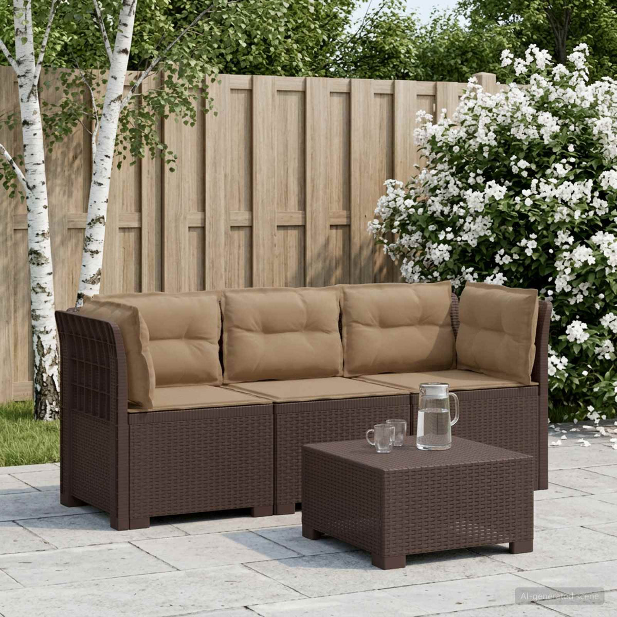 3-zits tuinbank met kussens in rattanlook PP Bruin is nu te koop bij PeponiXL, paradijselijk wonen!