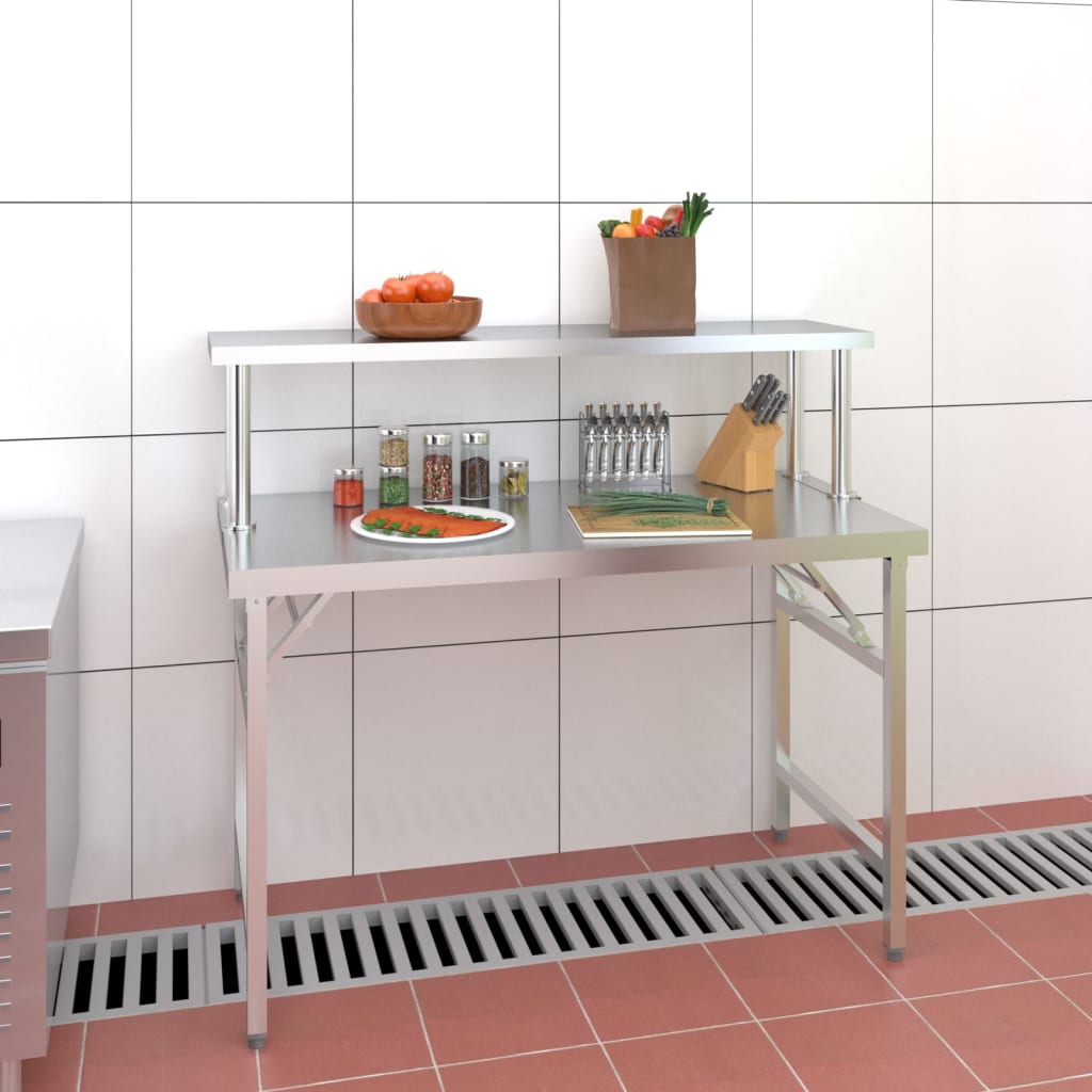 Keukenwerktafel met bovenschap 120x60x115 cm roestvrij staal is nu te koop bij PeponiXL, paradijselijk wonen!