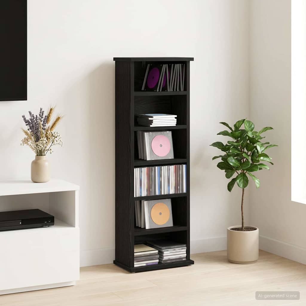CD Kast Zwart eiken 60 x 17 x 92 cm Bewerkt hout is nu te koop bij PeponiXL, paradijselijk wonen!