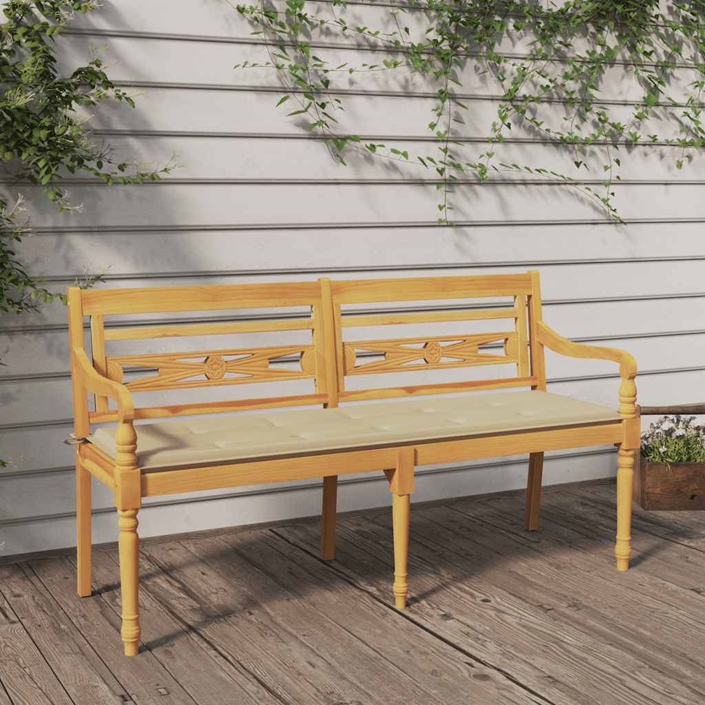 Bankje Batavia met beige kussen 150 cm massief teakhout is nu te koop bij PeponiXL, paradijselijk wonen!