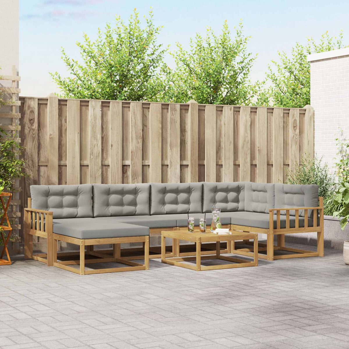 Buiten bankenset 7 pcs Wit en Lichtgrijs is nu te koop bij PeponiXL, paradijselijk wonen!