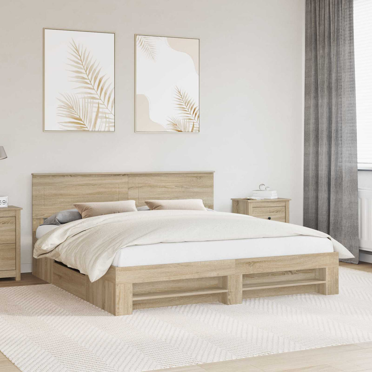 Bedframe met hoofdeinde Sonoma Eiken 180 x 200 cm Bewerkt hout is nu te koop bij PeponiXL, paradijselijk wonen!