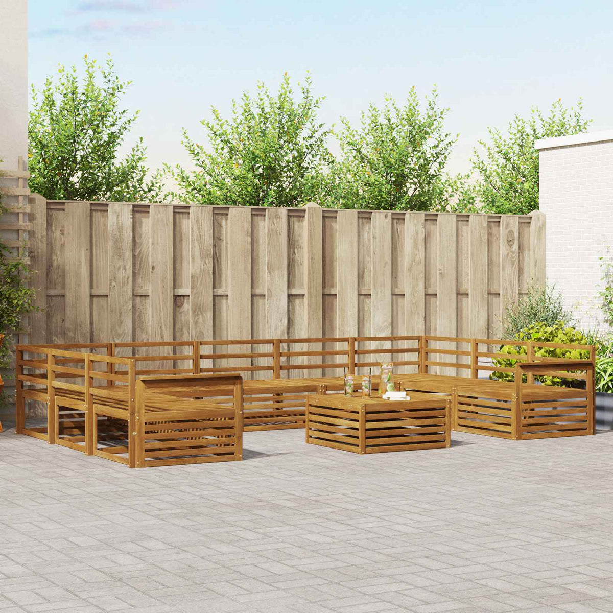 Buiten bankenset 10 pcs Naturel Massief Acaciahout is nu te koop bij PeponiXL, paradijselijk wonen!