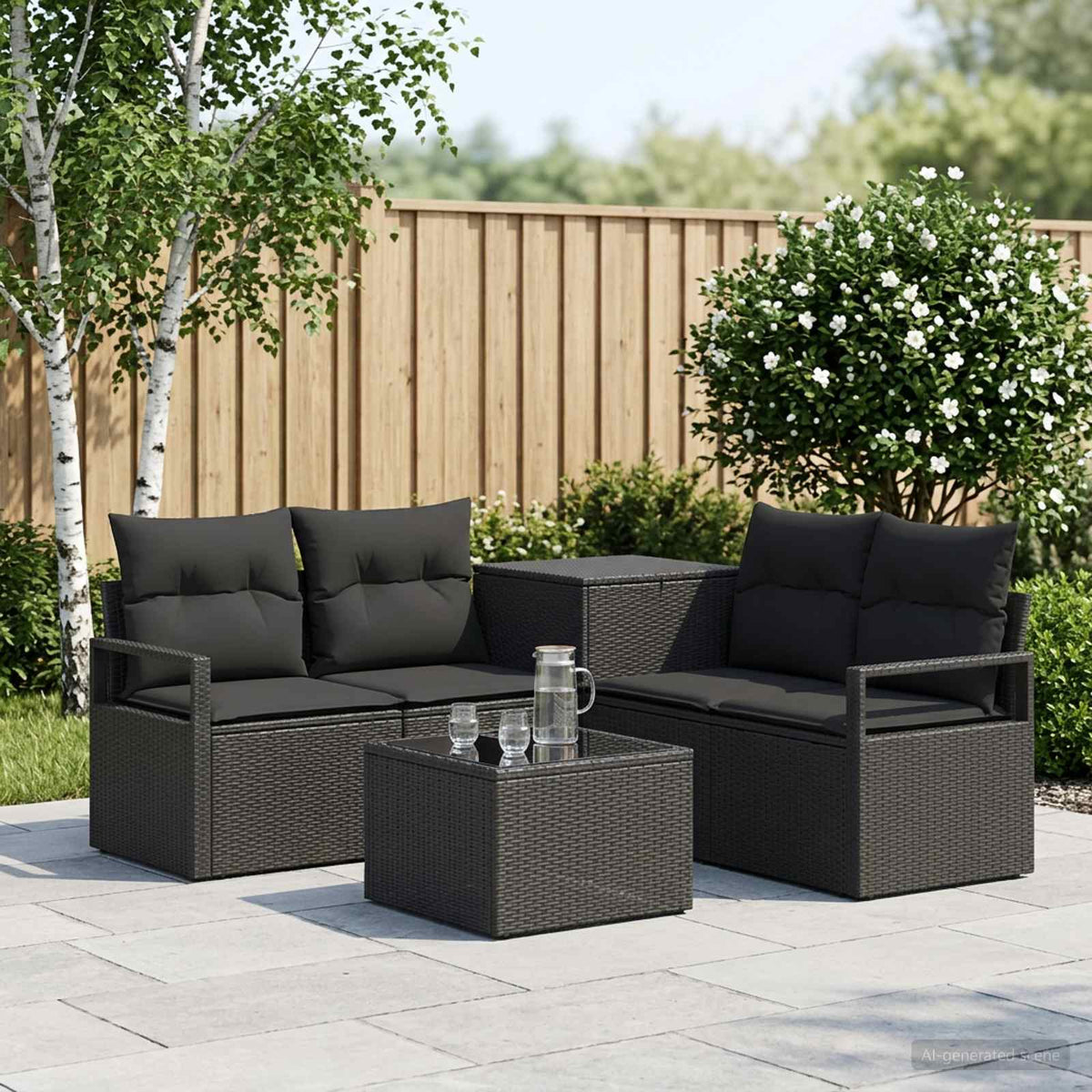 Bankstel 6 st Zwart Poly Rattan en Staal is nu te koop bij PeponiXL, paradijselijk wonen!