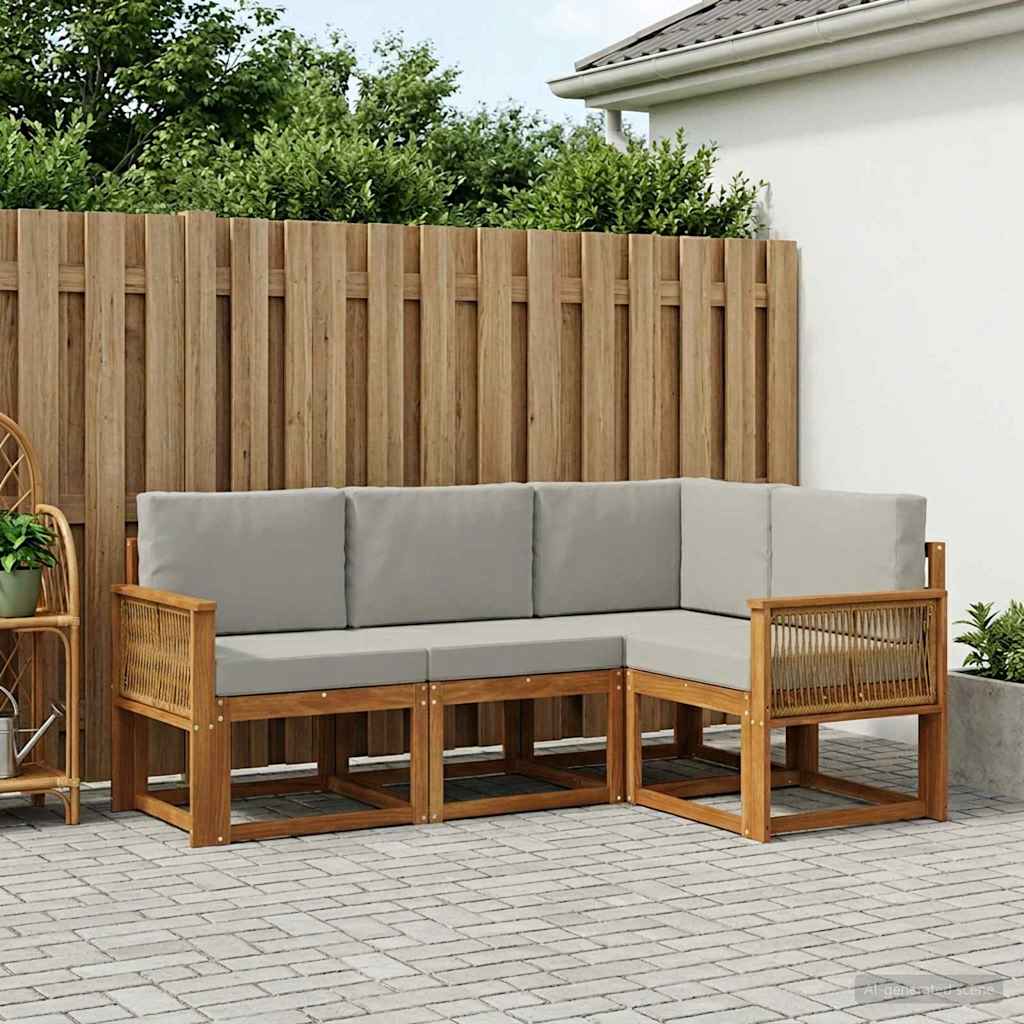 Buiten bankenset 4 pcs Naturel en lichtgrijs Polyester is nu te koop bij PeponiXL, paradijselijk wonen!