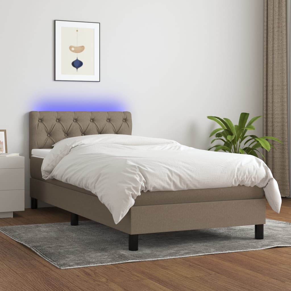 Boxspring met matras en LED stof taupe 80x200 cm is nu te koop bij PeponiXL, paradijselijk wonen!
