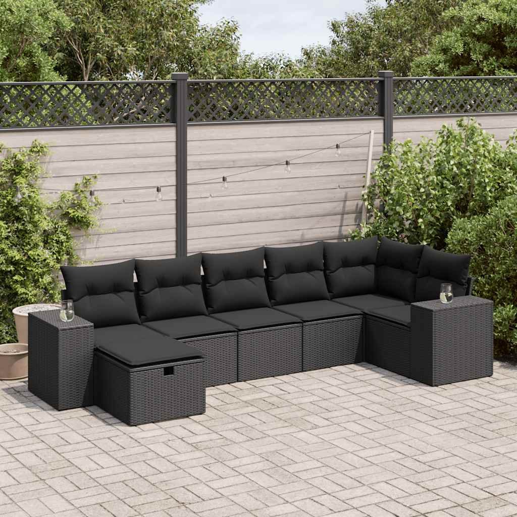 7-delige Loungeset met kussens poly rattan zwart is nu te koop bij PeponiXL, paradijselijk wonen!