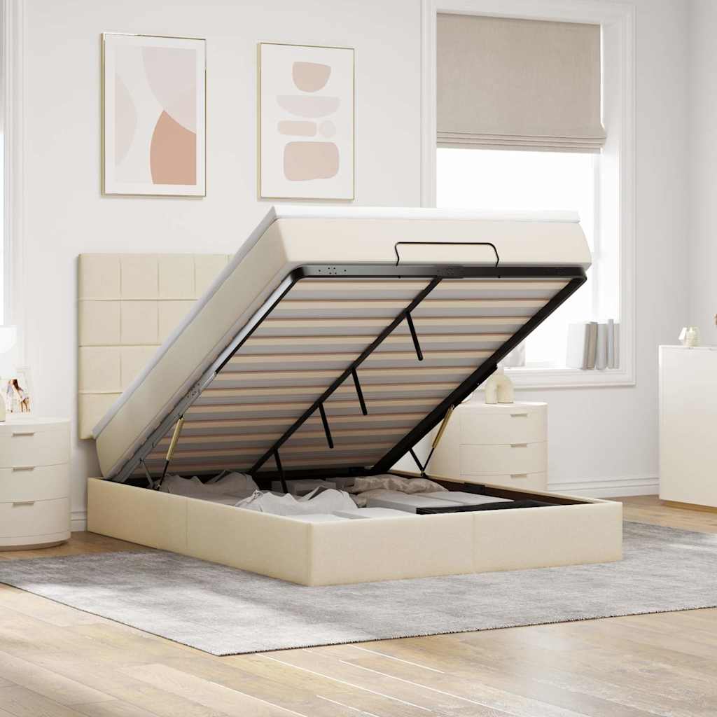 Ottoman bed met matras 140x200cm stof crèmekleurig is nu te koop bij PeponiXL, paradijselijk wonen!