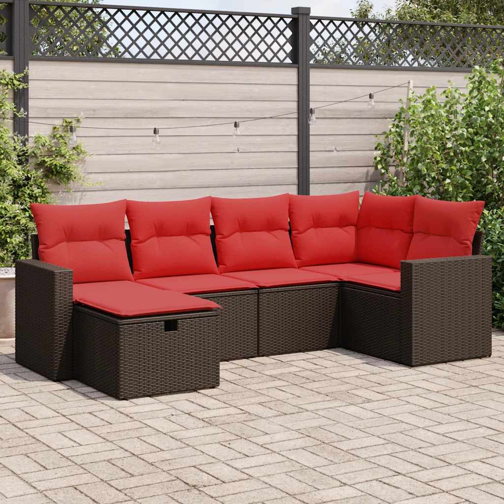 6-delige Loungeset met kussens poly rattan bruin is nu te koop bij PeponiXL, paradijselijk wonen!