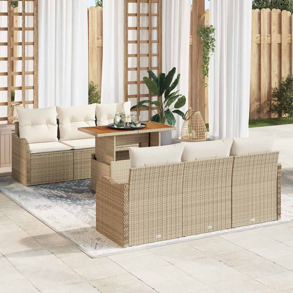 Tuinbankenset met kussen 7 pcs Beige en Crème poly rattan is nu te koop bij PeponiXL, paradijselijk wonen!