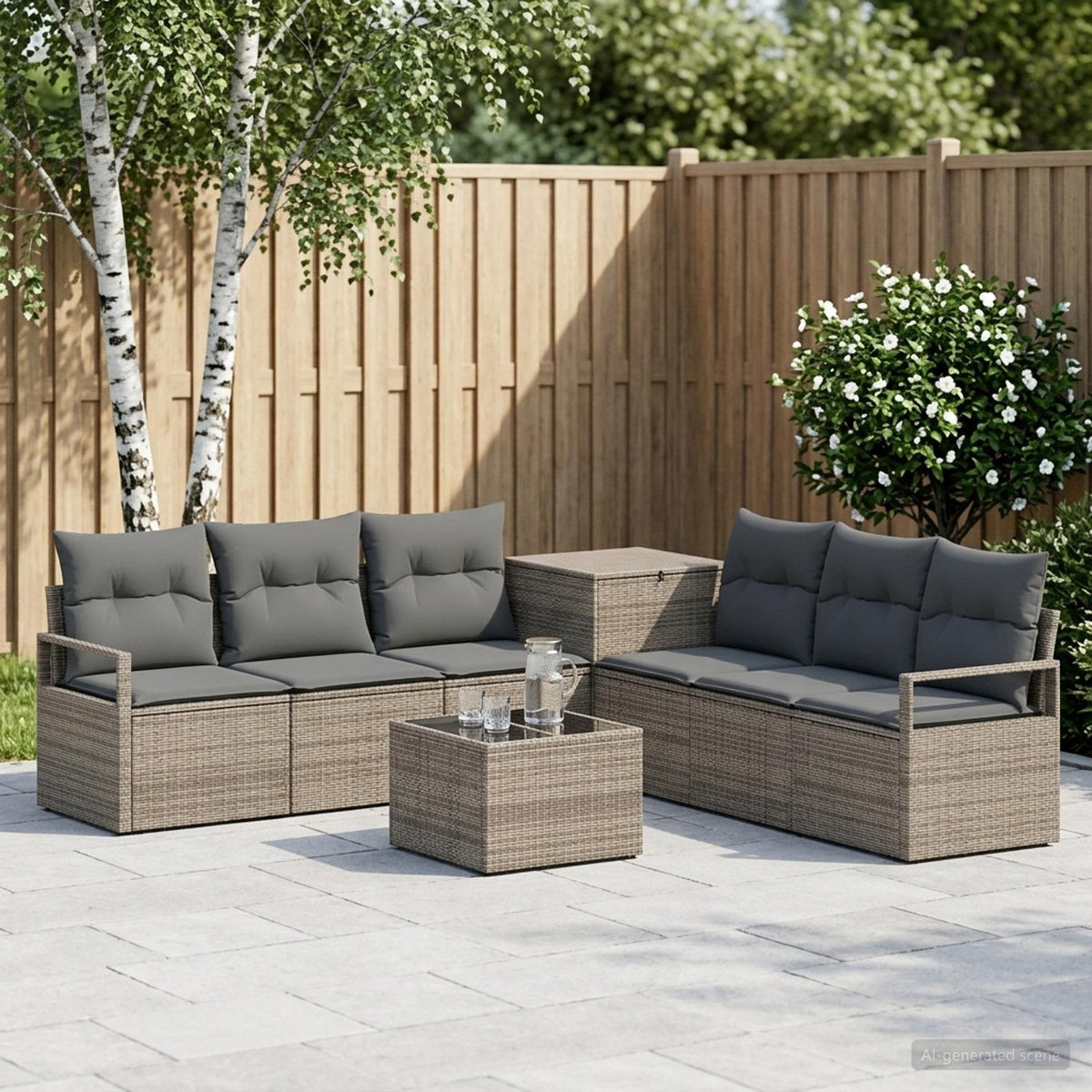 Bankstel 8 st Grijs en Donkergrijs Poly Rattan en Staal is nu te koop bij PeponiXL, paradijselijk wonen!