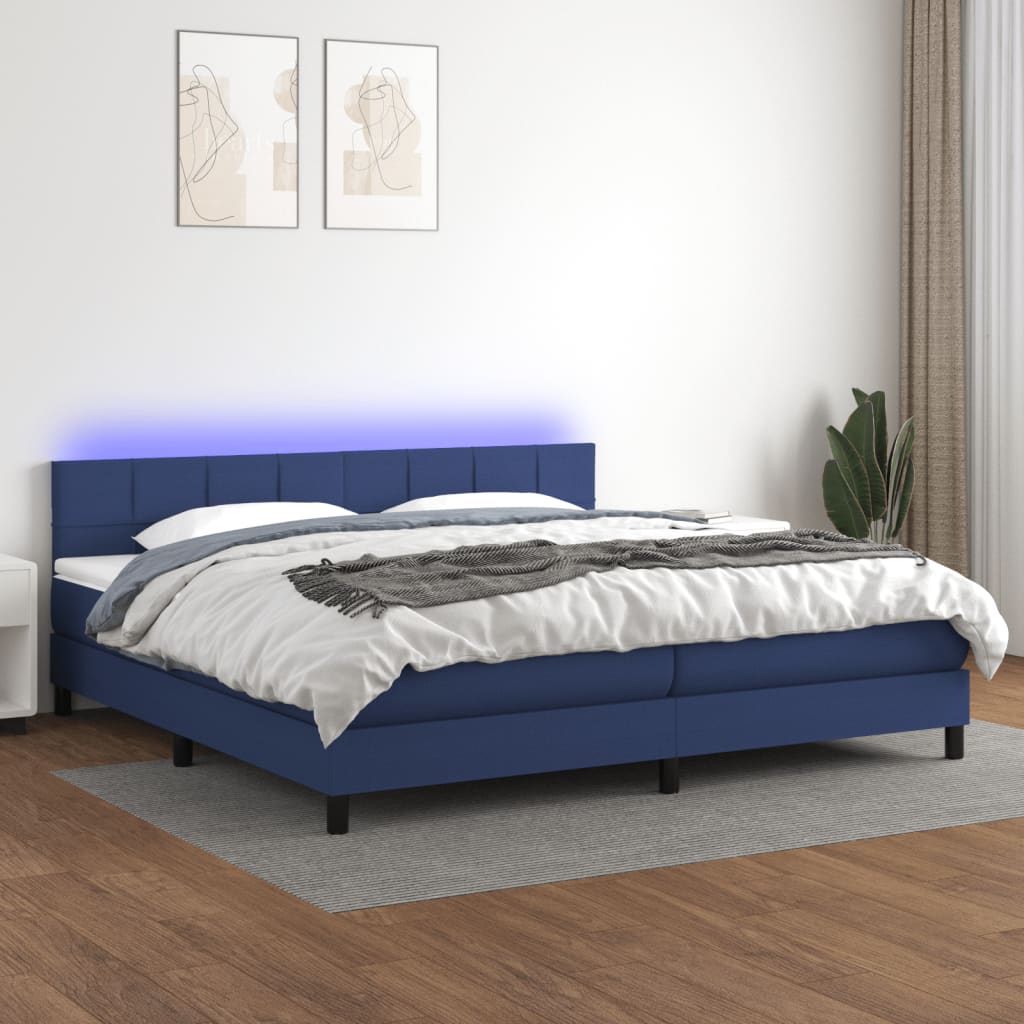 Boxspring met matras en LED stof blauw 200x200 cm is nu te koop bij PeponiXL, paradijselijk wonen!