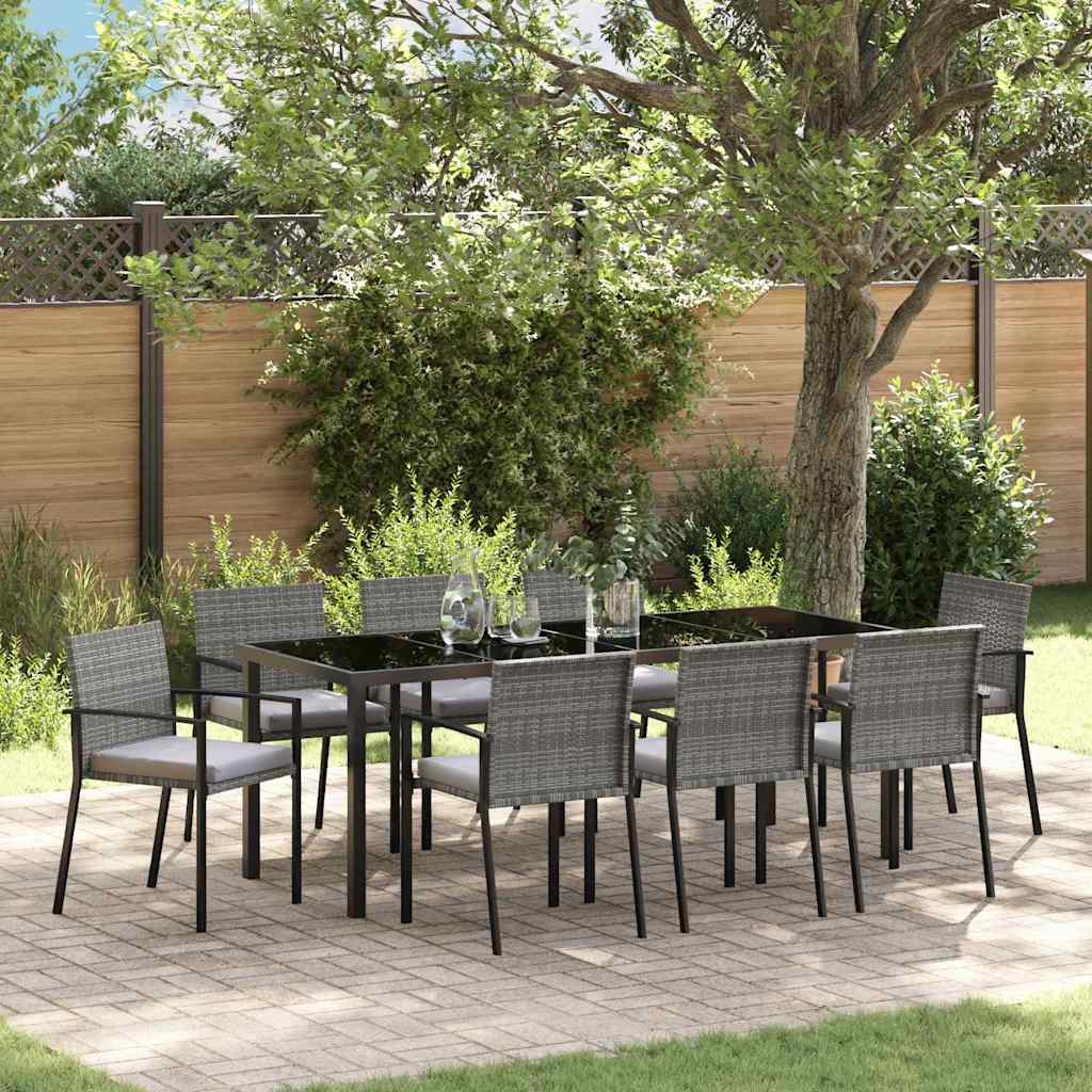 Tuin eettafelset 9 pcs Grijs Gepoedercoat staal is nu te koop bij PeponiXL, paradijselijk wonen!