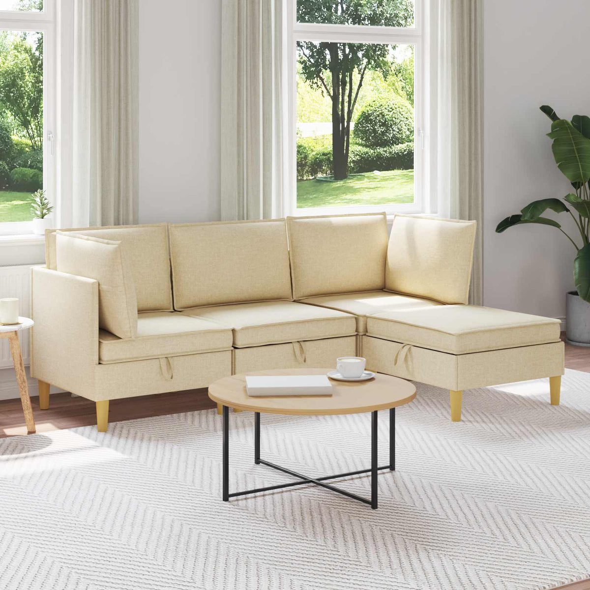 Woonkamer Meubelset met kussen 4 pcs Crèmekleurig Stof is nu te koop bij PeponiXL, paradijselijk wonen!