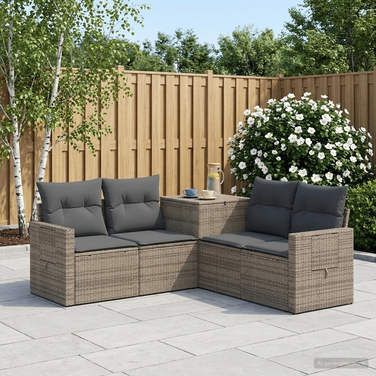 Bankstel 5 st Grijs en Donkergrijs Poly Rattan en Staal is nu te koop bij PeponiXL, paradijselijk wonen!