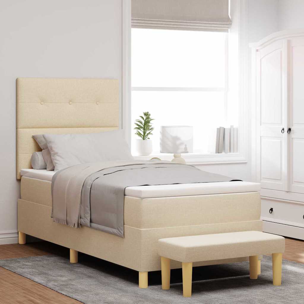 Boxspring bed met hoofdeinde Crème 200 x 90 cm Stof is nu te koop bij PeponiXL, paradijselijk wonen!