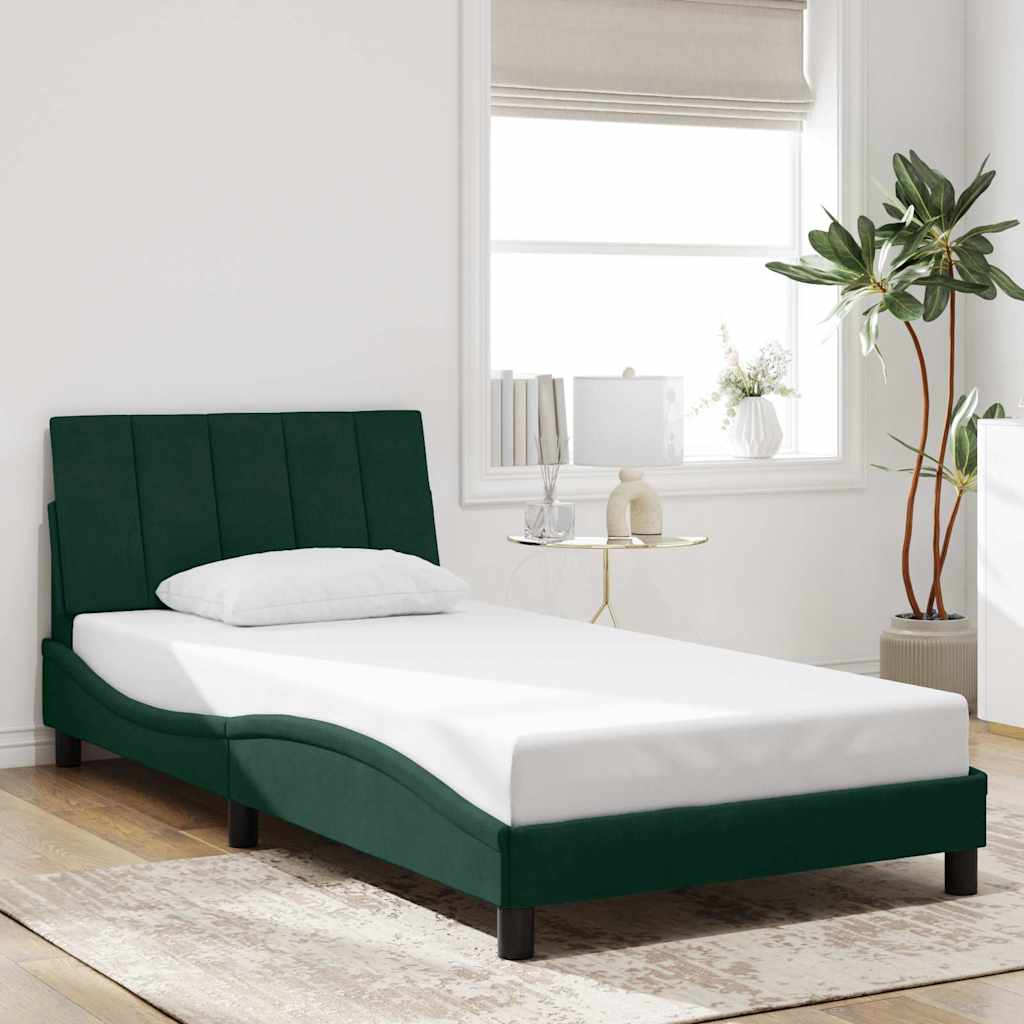 Bedframe zonder matras "Hanko" 100x200 cm fluweel donkergroen is nu te koop bij PeponiXL, paradijselijk wonen!