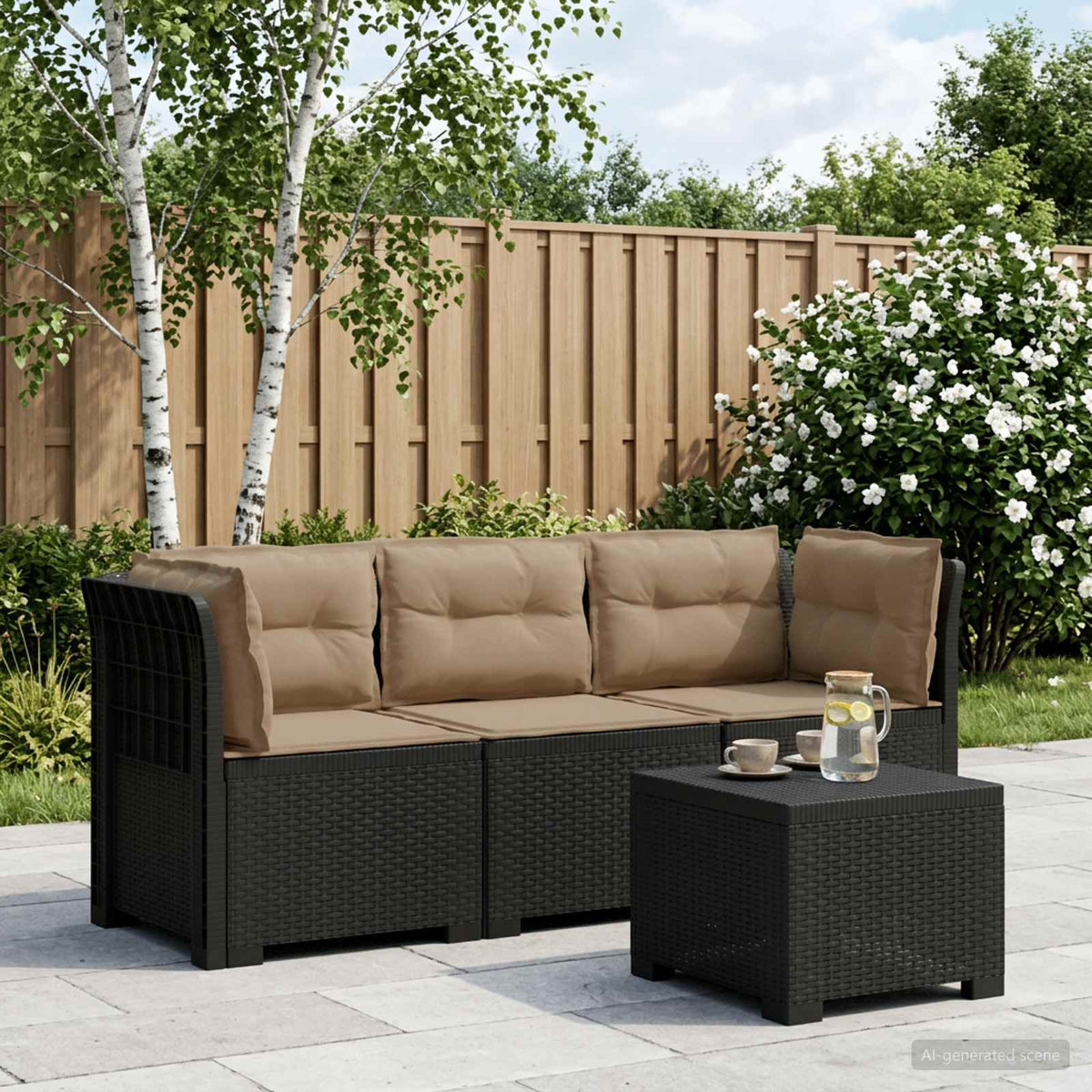 3-zits tuinbank met kussens in rattanlook PP Antraciet is nu te koop bij PeponiXL, paradijselijk wonen!
