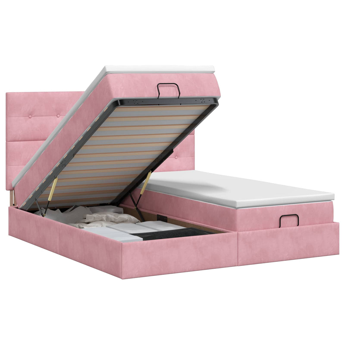 Ottoman bed met matras met hoofdeinde 2 st Roze Fluweel is nu te koop bij PeponiXL, paradijselijk wonen!