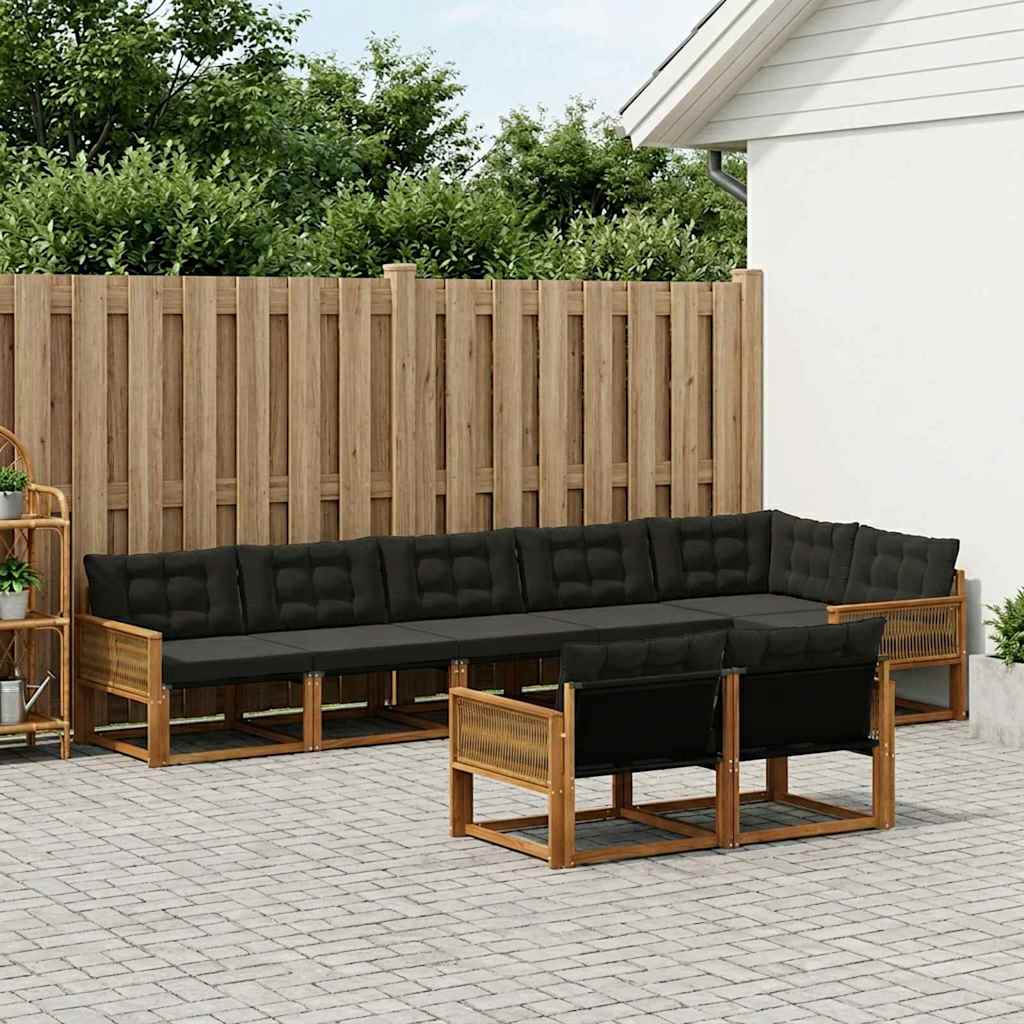 Buiten bankenset met kussen 8 pcs Naturel en Zwart is nu te koop bij PeponiXL, paradijselijk wonen!